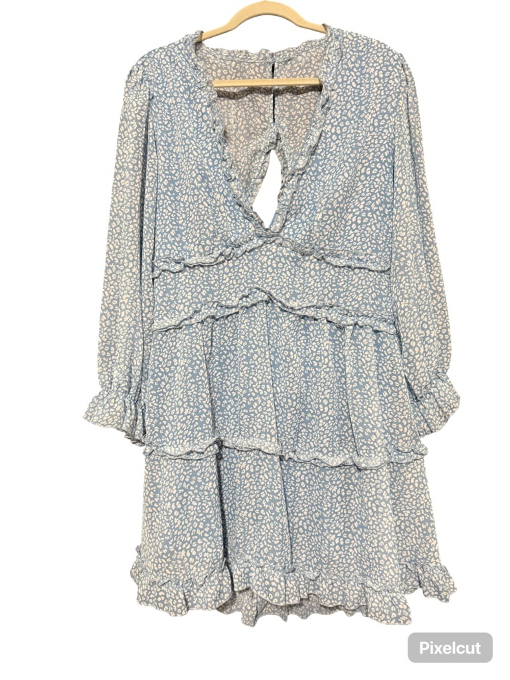 Light Blue Floral Ruffle Tiered Dress